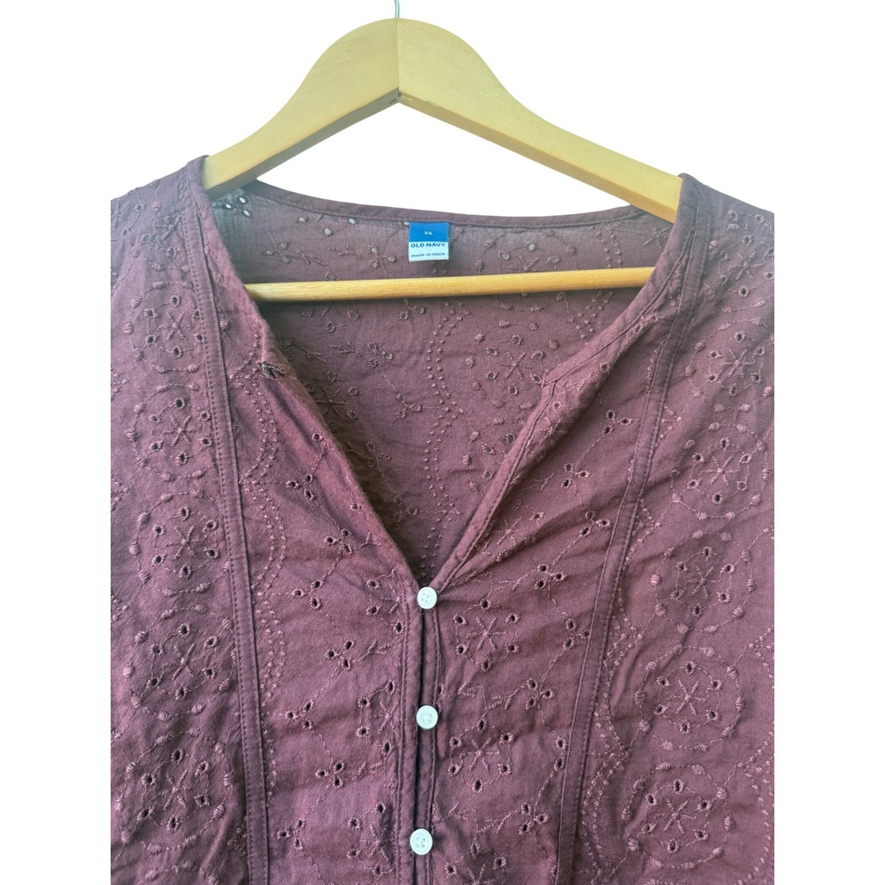 Old Navy Womens Boho Long Sleeve Peplum Peasant Top 3X Eyelet Embroidered Button - Picture 6 of 9